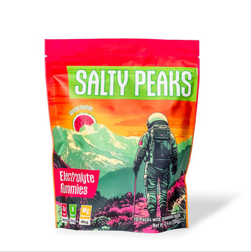 Salty Peaks watermelon electrolyte gummies pouch - front