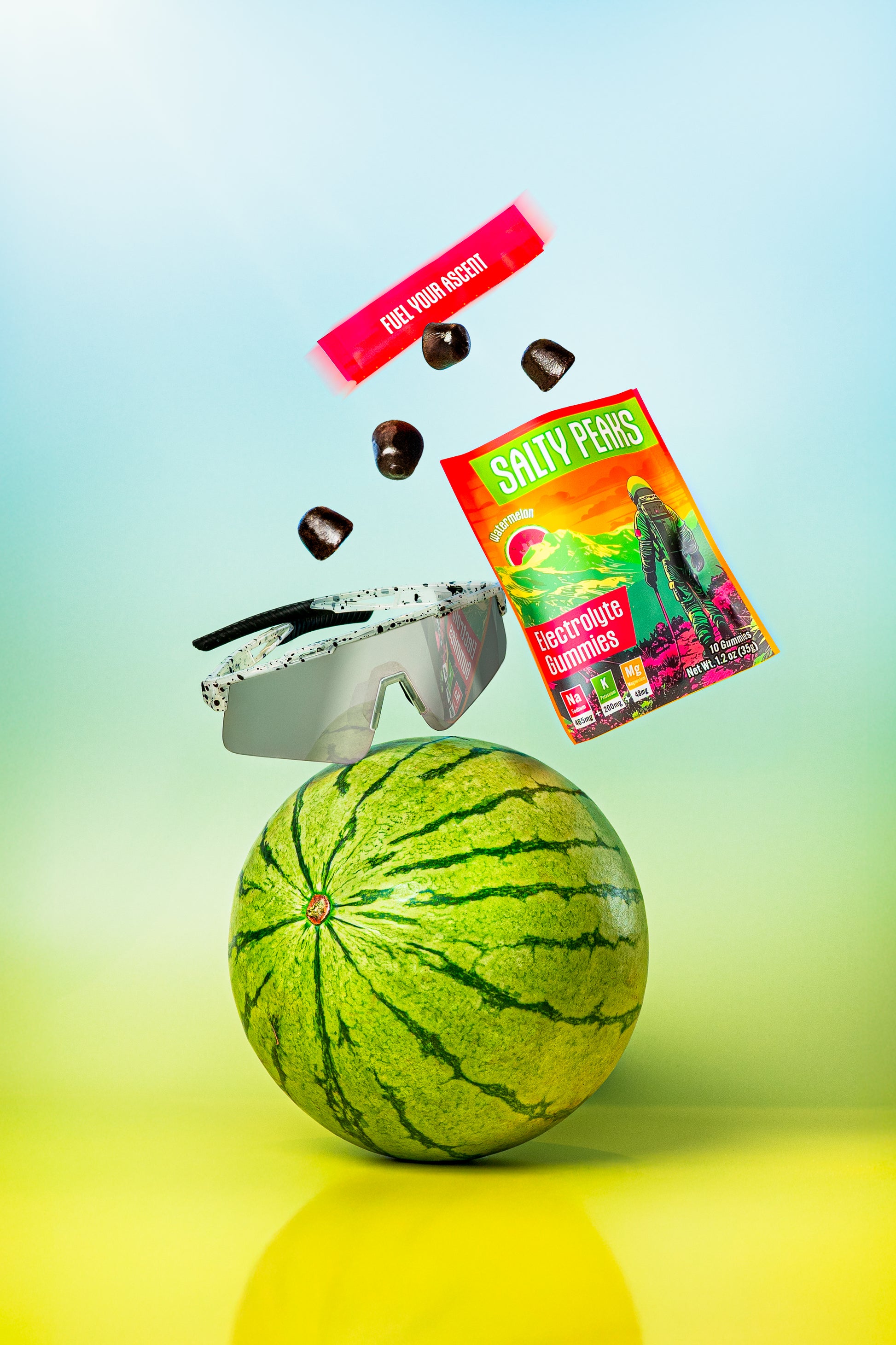 Salty Peaks watermelon gummies with fresh watermelon